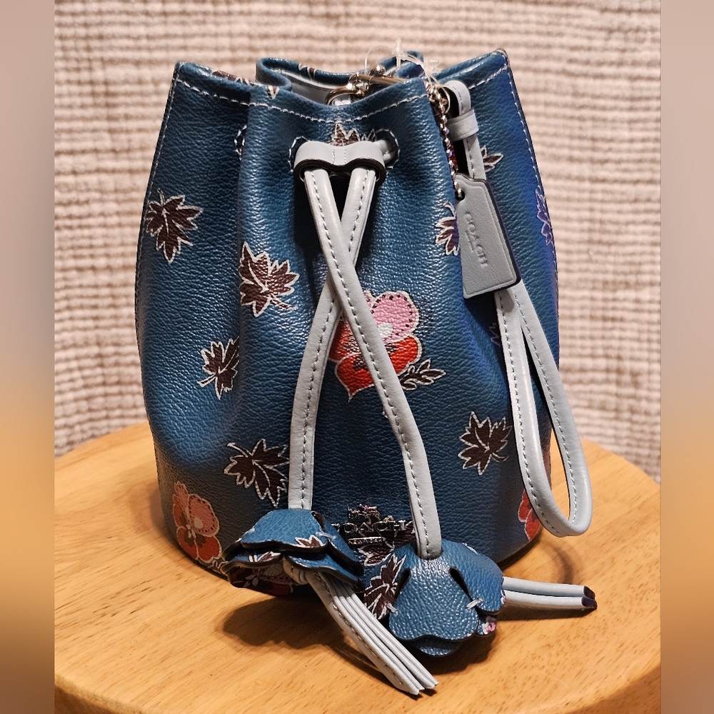 Coach Wildflower Drawstring Petal Wristlet Dark Teal NWT